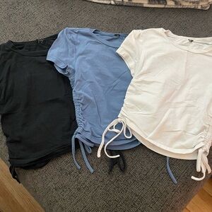 Set of Three Ruched T-Shirts - Black, Blue, and White